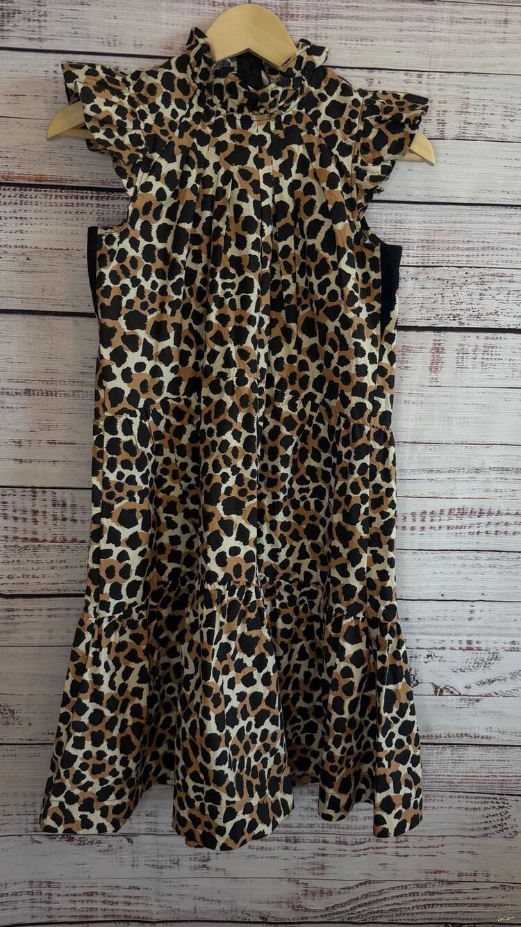 SEA New York Cheetah Print Teired Ruffle Sleeveless Dress NWT